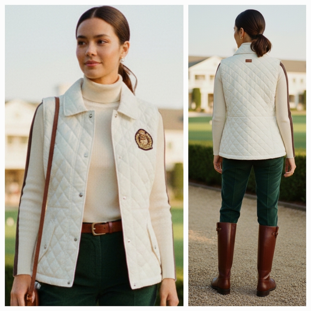 NWOT Lauren Ralph Lauren XL Old Money Country Club Equestrian Diamond Quilt Vest